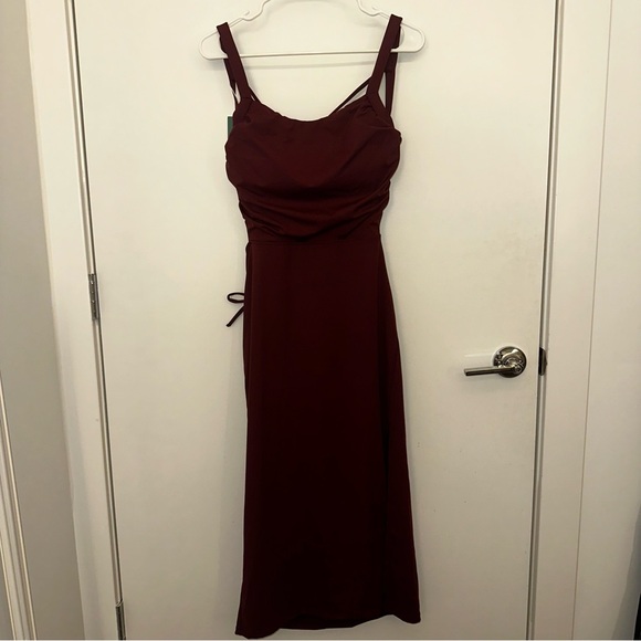 NWT Halara Ruched Backless Crisscross Lace Up Split Bodycon Midi Casual Dress - Picture 4 of 7